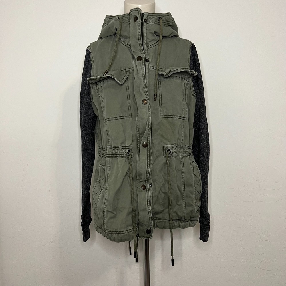 Abercrombie & Fitch Womens Green Khaki Military Zip Button Jacket